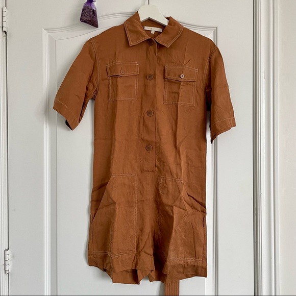 Maje Short Jumpsuit with Belt and Four Pockets - Picture 3 of 4